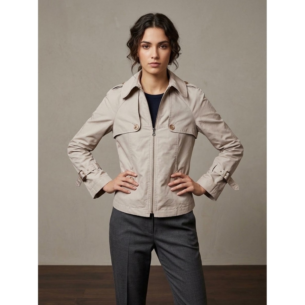 Max&Co Tan Cropped Trench Style Zip Up Jacket Size 2 40810109